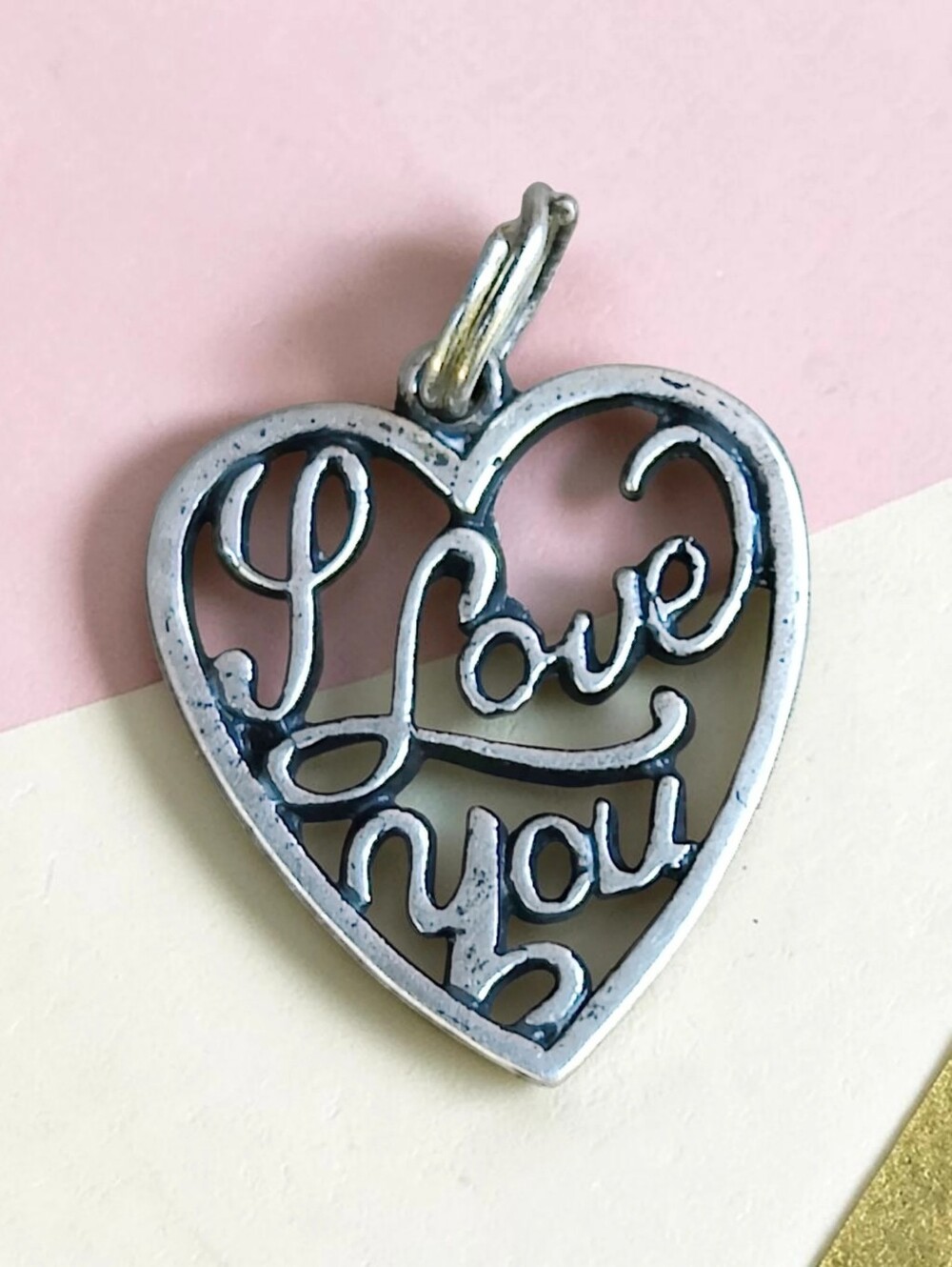 ❤️ Vintage Sterling Silver I Love You Heart Pendant.